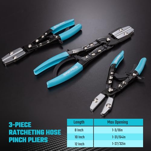 DURATECH Ratcheting Hose Pinch off Pliers, Hose Clamp Pliers, 3-Piece Set