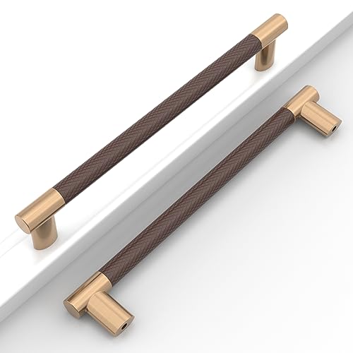 Champagne Bronze & Brown Knurled Kitchen Cabinet Pulls 7 Inch 10 Pack - color: Brown and Champagne, size: 7" Hole Center