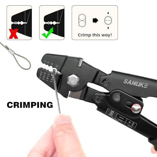 Sanuke Wire Rope Crimping Tool Kit, Swage for 3/64 1/16 5/64 inch Sleeves | Cutter & Crimper Plier with 160pcs Aluminum Crimping Loop Sleeve and 10pcs Stainless Steel Thimble