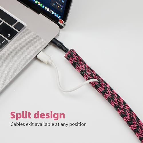 Cable Sleeve 1/2 Inch x 10FT Self-Wrapping Wire Loom - color: Black pink, size: 1/2"-10ft