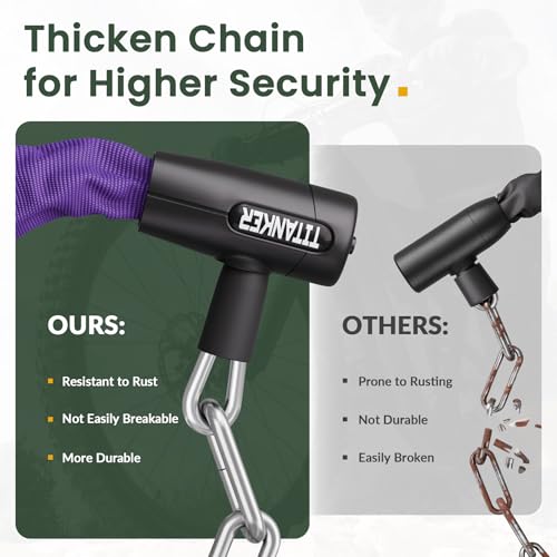 Titanker Bike Chain Lock with Keys, 3.3 Feet Security Heavy Duty Anti-Theft Bicycle Chain Locks for Bike, Motorcycle, Bicycle, Door, Gate, Fence, Grill (6mm, 8mm, 10mm Thick Chain) - color: Purple-8mm Chain