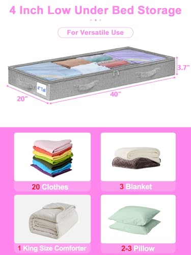 punemi 4 inch High Soft Low Profile Under Bed Storage Bins, 2 Pack, Grey - color: Grey, size: 2 Pack-4 inch Tall-Soft