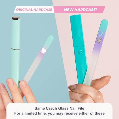 Bona Fide Beauty Czech Glass Nail File with Case in Pastel Green Violet | Crystal File for Natural Nails with Protective Case, Nail Care Tool Gifts for Women, Fine Grit Gentle Nail Care - color: Pastel Aqua Violet