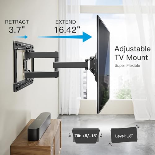 Pipishell Height Adjustable Full Motion TV Wall Mount for 26–65 inch TVs - style: Fits 26-65" TVs / Max 16" Wood Stud