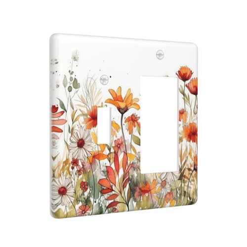 Watercolor Wildflower Daisy Floral Plant Outlet Covers 1 Toggle 1 Rocker Combination Decorative Wall Plate Electrical Switch Plates Light Switch Cover Plate for Bedroom Living Room Decor - color: Watercolor Wildflower Daisy Floral Plant, size: 1 Toggle 1