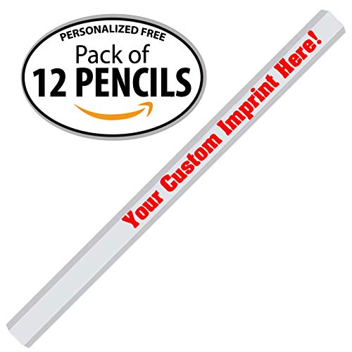 Express Pencils White Custom Carpenter Pencil Personalized imprinted with your Name, Logo or Message - Pack of 12 (White) - color: White