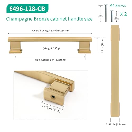 Champagne Bronze Kitchen Square Cabinet Handles 5 Inch 10 Pack - color: Champagne Bronze, size: 5"/128MM Hole Center