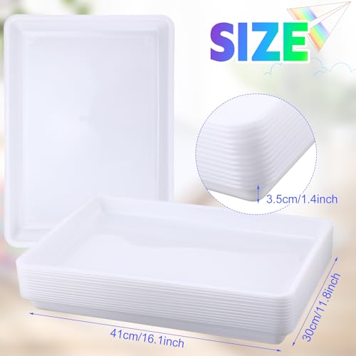 Maitys 15 Pack Plastic Art Trays 12 x 16 Inch Sensory Trays, White - color: White