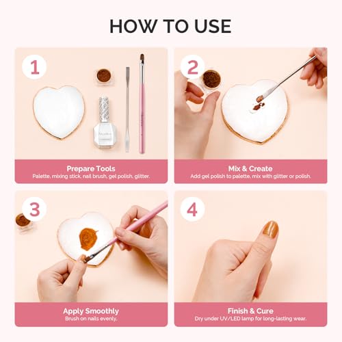 MelodySusie 1PC Heart Shape Resin Nail Art Palette with Stainless Steel Mixing Stick,Professional Color Mixing Board for Gel Polish,Acrylics,Pigment Blending, Salon and DIY Makeup Artist Tool,White - color: White Heart With Spatula