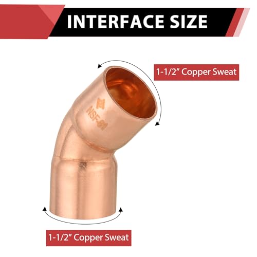 1 Piece EFIELD 1-1/2" C X C Copper 45 Degree Short Turn Elbow - size: 1-1/2"x1-1/2", style: 45 Degree