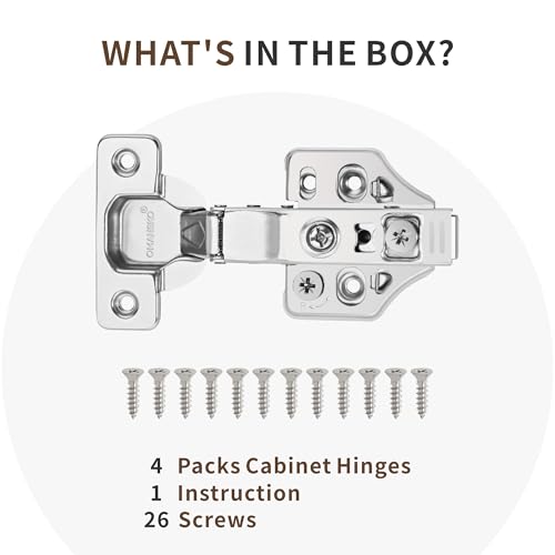 4 Pack Full Overlay Soft Close Cabinet Hinges 105° Frameless 3 Way Adjustable Kitchen Cabinet Door Hinges with Screws - size: 4 Pack