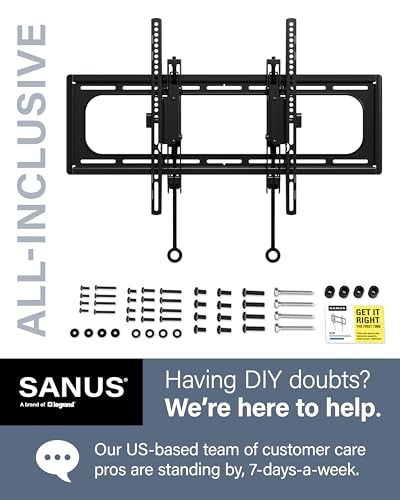 SANUS Tilting TV Wall Mount for 46" - 90” TVs or 150lbs - Premium Tilt Mount w/Universal Fit - Smooth 5.7" Extension Allows for Cable Management - Includes Hardware & Drill Template for Easy Install
