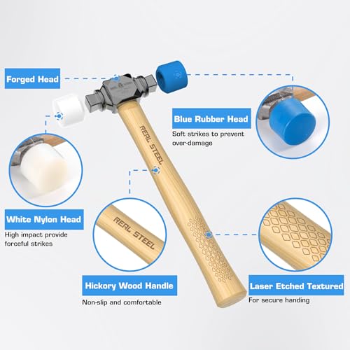 REAL STEEL Small Rubber Mallet Hammer 12 Oz Double Face Hammer Soft/Hard Hickory Wood Handle (0312) - style: Hickory Wood Handle