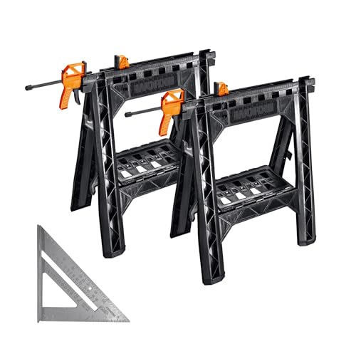 WORX Clamping Sawhorses,7 Inch Metal Triangle Ruler Included, WX065.3 - style: Clamping Sawhorses + Triangle Ruler