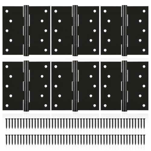 Black Stainless Steel Door Hinges 5x5 Inches (6 Pack), Heavy Duty Ball Bearing Hinges with Mounting Screws, Rustproof and Quiet - size: 5x5inch - 6 Pcs