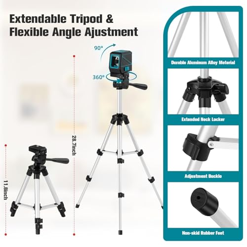 Laser Level with Tripod, 100 feet Green Cross Line Self Rotary Leveling Laser Level, Vertical and Horizontal Line, Rotatable 360 Degree, Manual Self leveling and Pulse Mode,IP54 Waterproof & Battery - color: Wathet