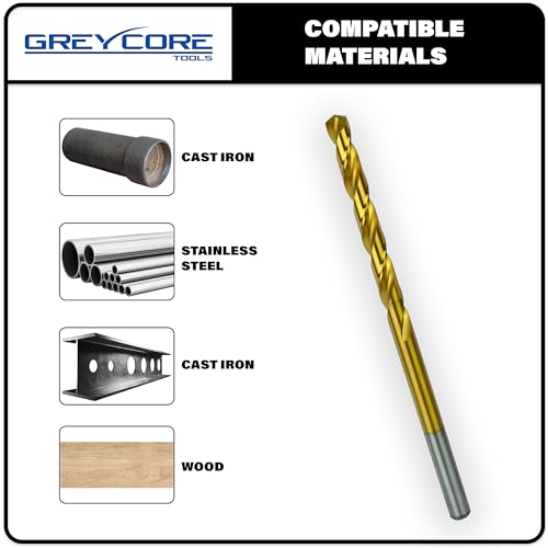 Greycore Tools 3/8 Inch x 6 Inch Cobalt Aircraft Extension Bit – 2 Pack M35 Cobalt Drill Bit, Industrial Titanium Coating – Drill Bits for Steel, Hard Metal, Cast Iron, Wood, Plastic (3/8" x 6") - size: 3/8" x 6", style: 6" Length