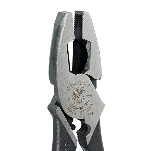 Klein Tools J2000-9NECRTP Side Cutter Linemans Pliers, Made in USA, with Tape Pulling and Wire Crimping, High Leverage, 9-Inch - style: Cuts / Crimps / FT Pulling