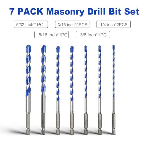 7 Pcs 5/32 to 3/8 inch Concrete Drill Bit Set,Masonry Drill Bit Set - style: 5/32" - 3/8"（7 Pcs）