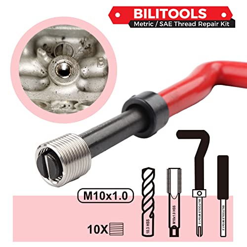 BILITOOLS M10x1.0 Thread Repair Kit, HSS Drill Helicoil Repair Kit Metric - size: M10 x 1.0, style: Metric