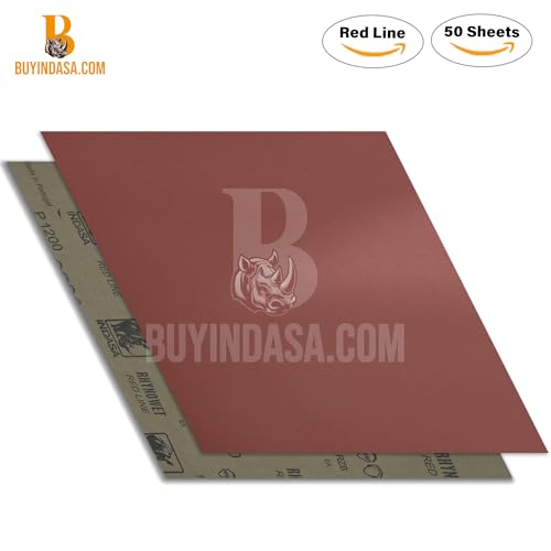 INDASA Rhynowet Red Line Wet Dry Sanding Sheets 9 x 11 Inch 2000 Grit Waterproof Latex Backing Abrasive Paper for Wood Metal Automotive Surface Prep Pack of 50 - size: 2000-Grit 9"x11" Silicon Carbide