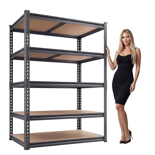 Storage Shelves, 2450LBS Heavy Duty Shelves for Garage Storage, 5-Tier Adjustable Boltless Metal Storage Shelf for Kitchen Warehouse Utility Room, 30" Wx12 Dx62 H, Black - size: 30"Wx12"Dx62"H