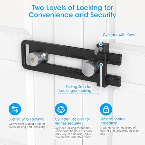 AST Double Door Security Lock, Adjustment Range 4.9”~12.2" (124~310mm) - style: Matte Black with Extended Locking Adjustment Range
