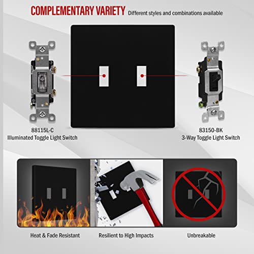 ENERLITES Screwless Double Toggle Light Switch Wall Plate Cover, Black - color: Black, size: Screwless