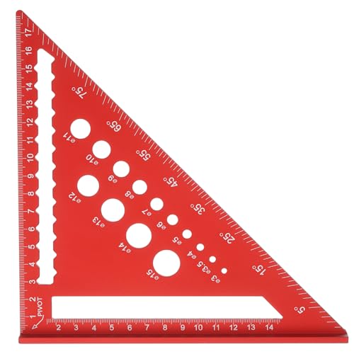 HARFINGTON Metal Square Ruler 7" Aluminum Alloy Carpenter Square Woodworking Rafter Square Precision Scribing Tools with Rafter Conversion Table for Measuring and Marking, Red - color: Red, style: Dual Scales