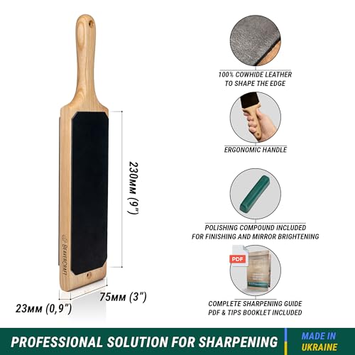 BeaverCraft Leather Strop Kit for Knife Sharpening 15.2" - Leather Knife Strop with Polishing Compound - Stropping Kit Double Sided LS1P1, Razor Sharpener for Knives, Chisels - eBook Guide Included