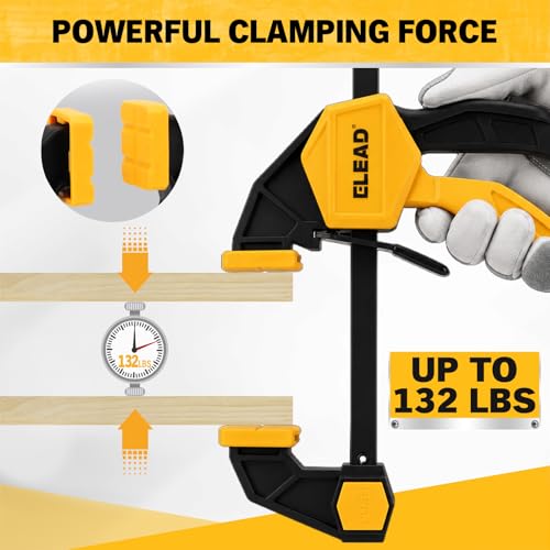 10-Piece Bar Clamps for Woodworking, 4PCS 6-inch & 2PCS 12-inch One-Handed F Clamp/Spreader with 132 LBS Load Limit, Spring Clamps, 90° Angle Clamp, Quick Release Grip - style: 10-Piece