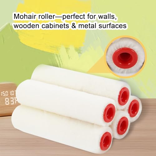 Mini Paint Roller Kit, 4-Inch Mohair Paint Roller Set ，11 PCS Painting Supplies for Cabinet & Wall Painting - size: 4ins