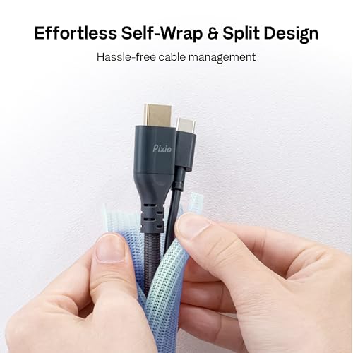 Pixio 10FT Tubing Cable Sleeve – Blue 1/2 inch Flexible Cable Management Sleeve for PC, Gaming, TV & Office, Wire Organizer for Desk Cable Cleanup - color: Blue