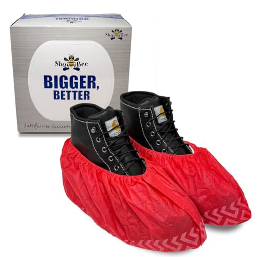 ShuBee Original Disposable, Extra-Large Boot and Shoe Covers, Thicker & Stronger, Durable Protection for Floors - 50 Pairs - color: Red