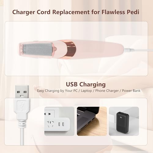 4.9FT Charger Cable for Flawless Pedicure Tool, for Finishing Touch Flawless Pedi, USB to DC Power Cable for Foot Callus Remover Tool Electric, Foot File Electric, Electric Callus Remover for Feet