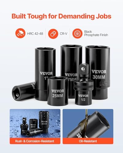 VEVOR 91-Piece 1/2" Drive Impact Socket Set, Deep & Shallow Kit - size: 1/2" 91 PCS