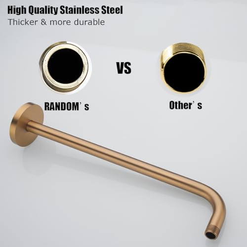 RANDOM 16 Inch Shower Arm with Flange,Stainless Steel 90 Degree Rain Shower Head Extension Arm,Wall-Mounted Shower Head Arm for Fixed Shower Head,Champagne Bronze.RD91018-16CB - color: 16″Champagne Bronze(Round Flange)