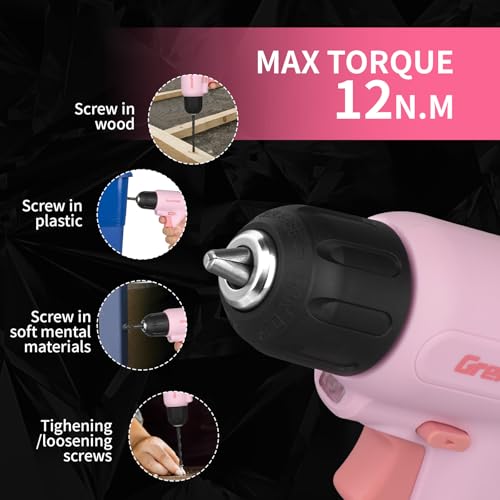 GRENPRO 7.2V Pink Cordless Drill Set for Women with 23-Piece Accessory Kit