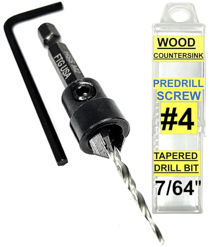 FTG USA #4 (7/64") Tapered Wood Countersink Drill Bit w/ 3/8" Collar & Case - size: #4, style: with Depth Stop