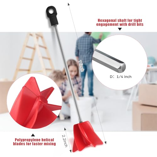 Loosh 3 Pcs 11" Paint Stirrer for Drill, Paint Mixer Attachment, Red - color: Red, size: 11"