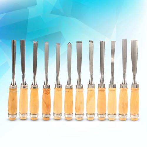 Wood Chisel Tool Set, 12pcs Woodworking Chisels Wood Carving Tools Trimming Down Wood Woodworking Lathe Gouges Tools with Roll-Up Carrying Case for Carpenter Craftsman