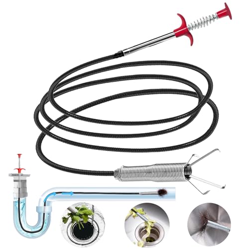 118" Drain Snake Hair Remover Tool, Flexible Clog Remover with 4-Claw Grabber, Long Reach Drain Cleaning Tool for Sink, Bathtub, Shower, Toilet and Tight Spaces - style: 118 in