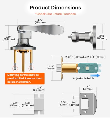 Veise 6 Pack Interior Privacy Door Handle Levers Lock Keyless, Satin Nickel - color: Satin Nickel