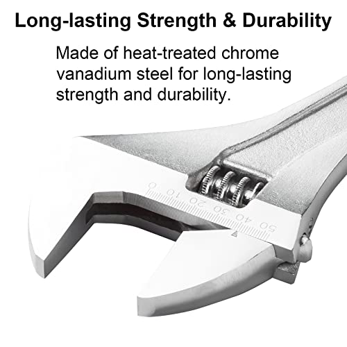 Jetech 15-Inch Adjustable Wrench, Professional Heavy Duty, Chrome Vanadium Steel, Shifter Spanner with Inch/Metric Scale, Wide Caliber Opening, Rust-Resistant Finish - size: 15 Inch