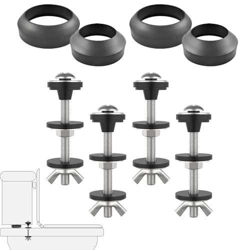 4 Pcs Universal Toilet Tank to Bowl Gaskets Kit, Stainless Steel Toilet Tank Bolts & 2 Kind Gasket, Fits 2-Inch and 3-Inch Seals for Toilets Mounting Repair and Flush Valve Opening - size: Bolts & Gasket