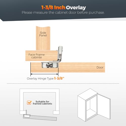 Satin Nickel Cabinet Hinges 1-1/2 Inch Overlay 10 Pack(5 Pairs) | Stainless Steel Build, Soft Close Concealed Hinge, 3D Self-Closing Adjustment, Face Frame Door Fit, Kitchen Cabinets - size: 1-3/8 inch Overlay