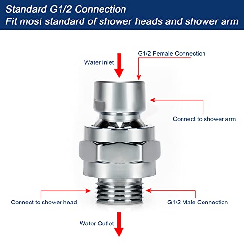 NearMoon Shower Head Swivel Ball Adapter - Solid Brass Shower Connector Ball Joint Adjustable Universal Shower Arm Extension Component (Chrome Finish) - color: Chrome Finish