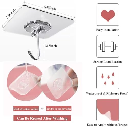 DDMY Clear Adhesive Hooks Heavy Duty Walls Hook 36 Pack for Hanging - color: Transparent, size: 36 Pieces