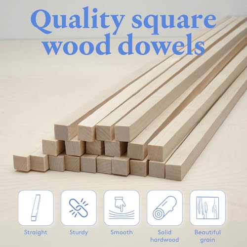 DIY Wooden Square Dowel Rod 1/4-inch x 12 Pack of 25 Hobby Wood Sticks for Crafts, Wood Trim & Architecture Model Making, by Woodpeckers - color: Pack of 25, size: 12 inch, 1/4 inch thick