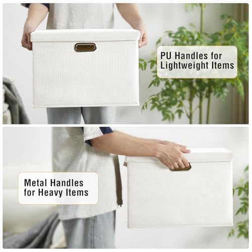 Roobyl 15" Fabric Storage Box with Lids, 3-Pack, White - color: White, size: Medium-15"